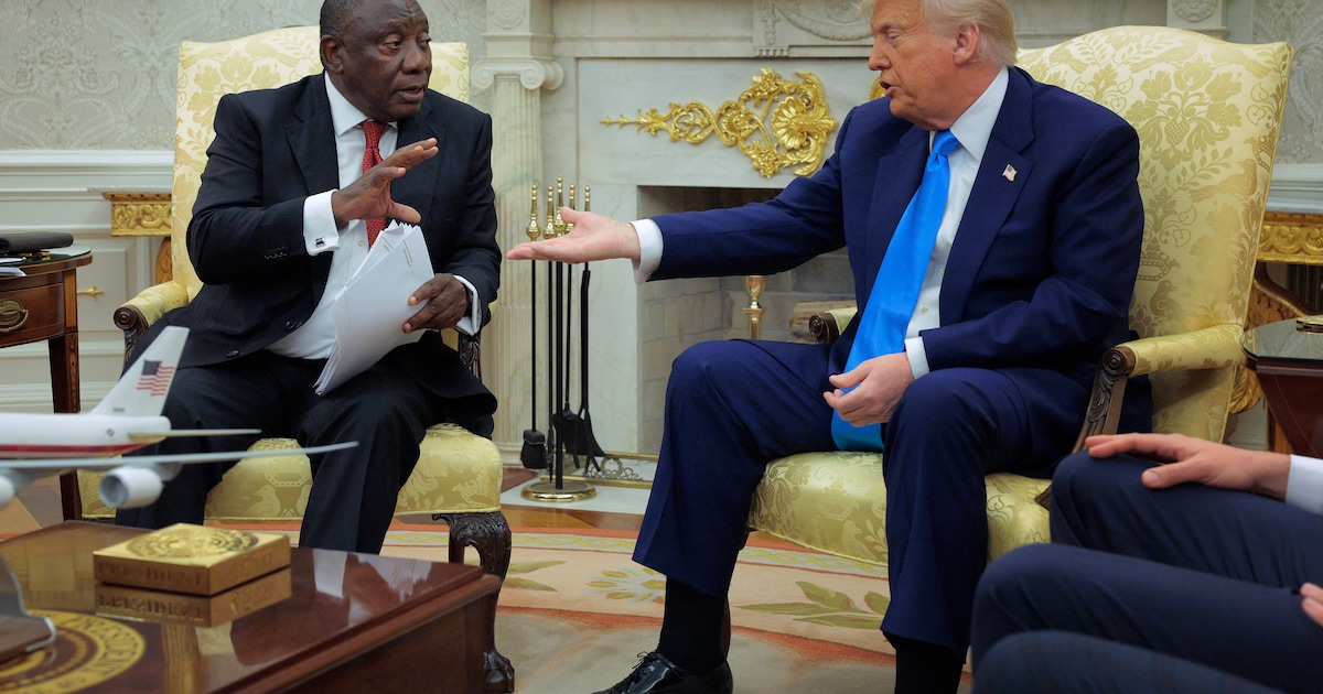 In beeld: Trump en Ramaphosa clashen over vermeende ‘witte genocide’ In beeld: Trump en Ramaphosa clashen over vermeende ‘witte genocide’